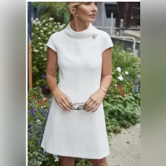 Harper Rose Dresses & Skirts - Harper Rose White Mock Neck A-Line Dress Size 6| Chic Minimalist Cap Sleeve